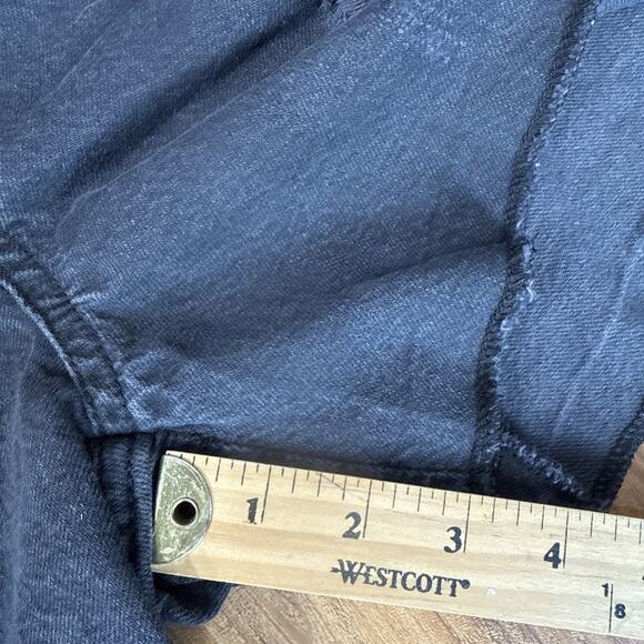 H&M Divided Bib Overall Jean Shorts Womens 10 Black Distressed Frayed Cut Offs - Picture 5 of 6